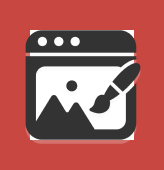 An icon of a web layout containing mountains and a paintbrush